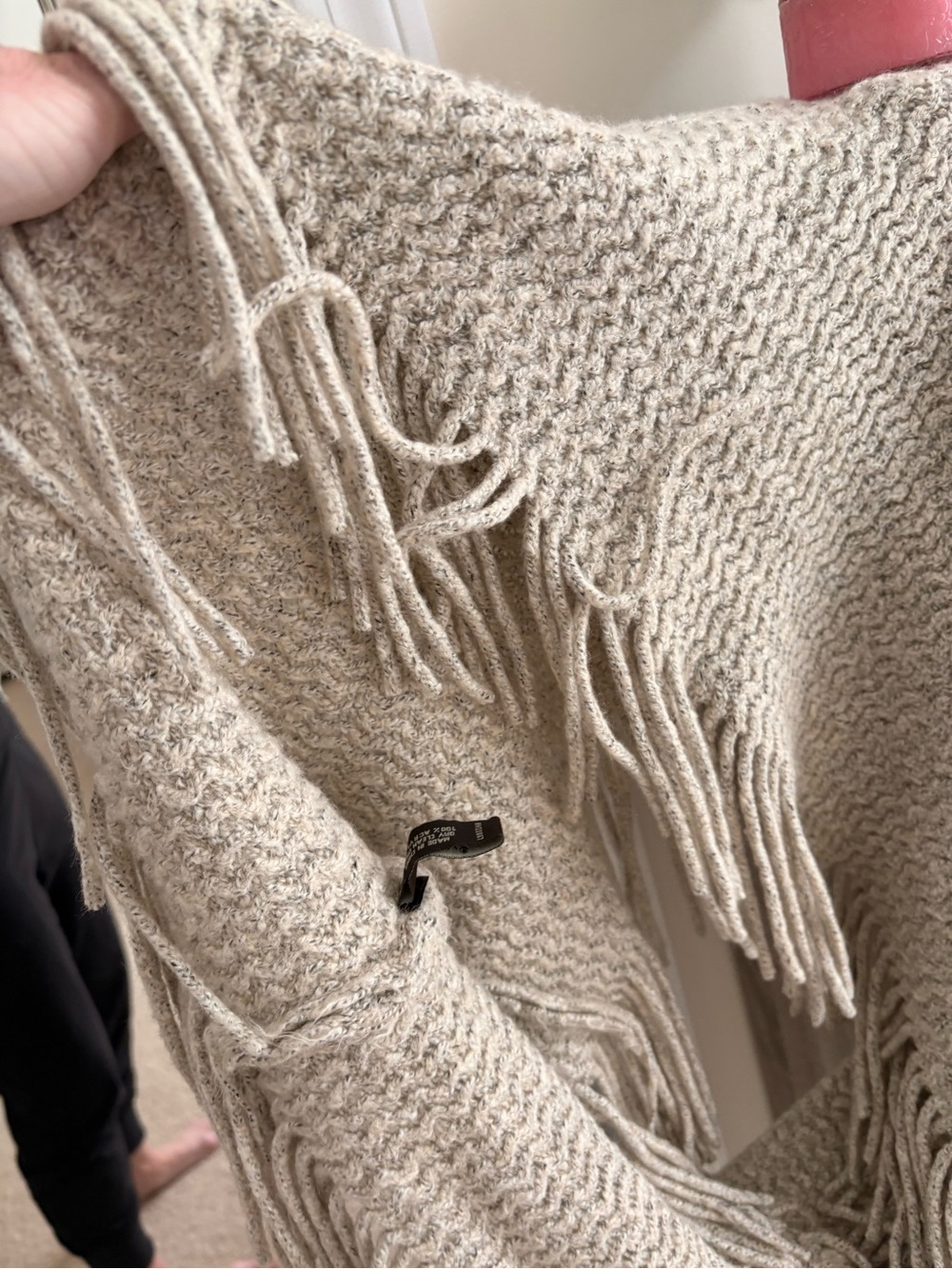 Cozy Fringe Textured infinity Scarf - Cream